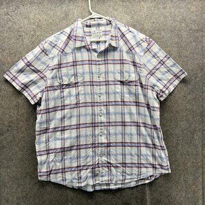 Lucky Brand Shirt Mens 2XL White Plaid Short Sleeve Button Front Casual Woven